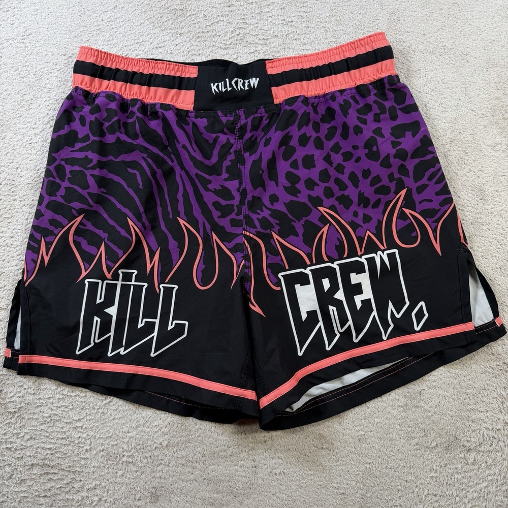 Kill Crew Shorts Mens Large Purple Flame Leopard Drawstring Gym Active Training
